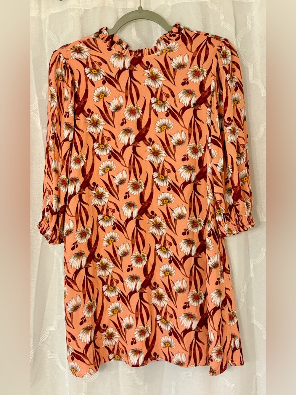 Forever 21 Small Rust Peach Floral 3/4 Sleeve Mini Dress